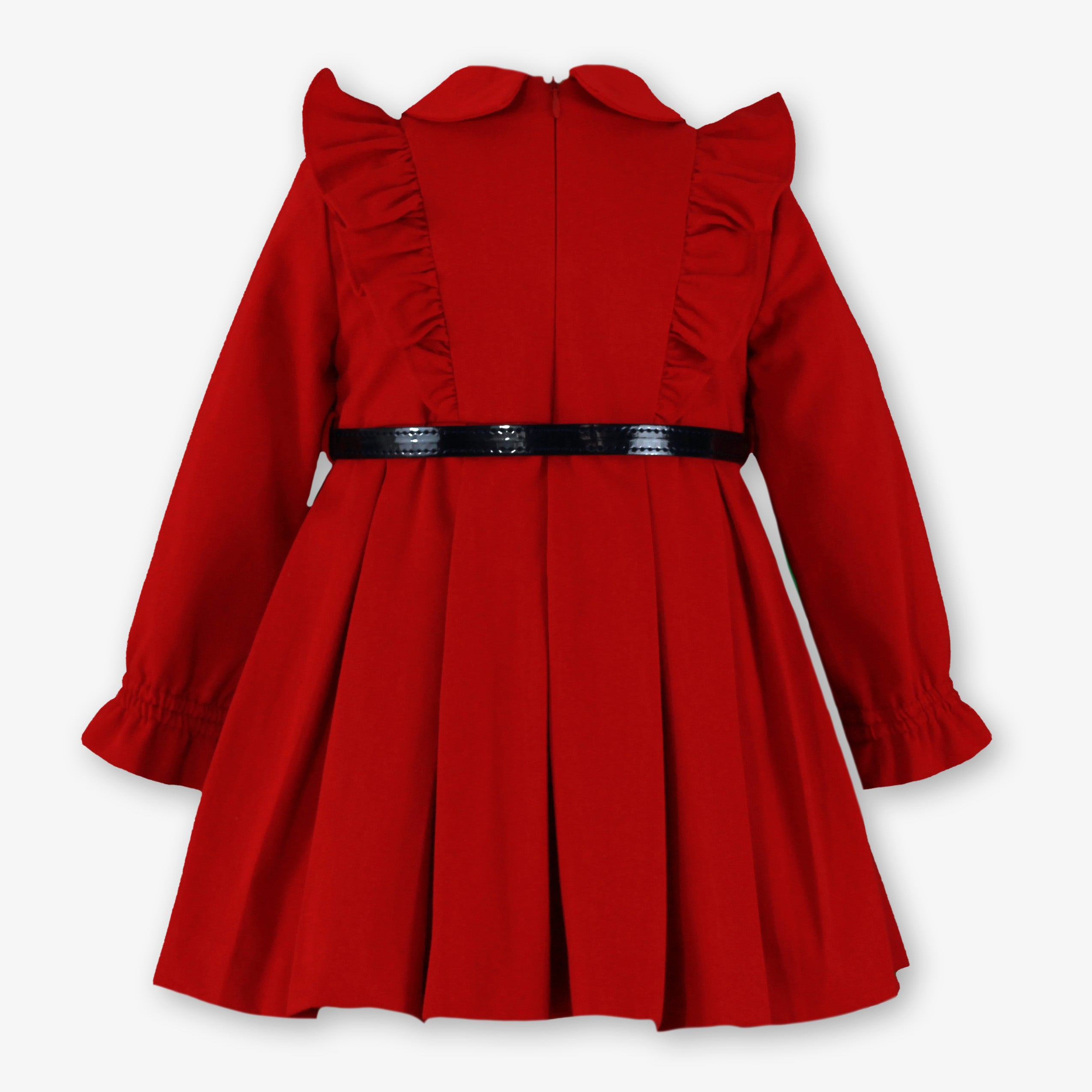 Vestido niña infantil rojo falda tablas cinturon marino 0233