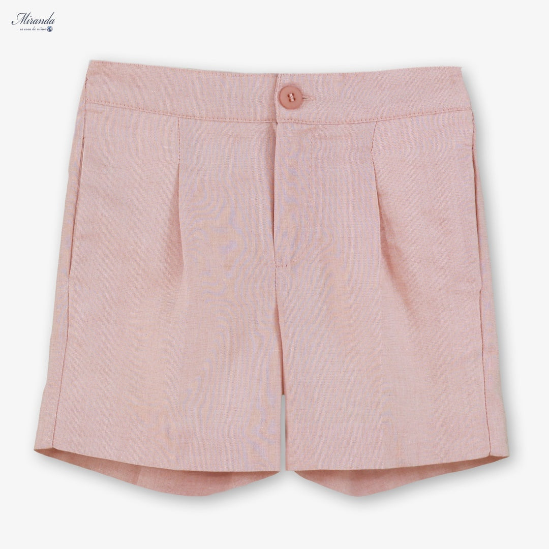 Pantalón corto rosa con pinzas para conjunto de ceremonia niño, marca Miranda