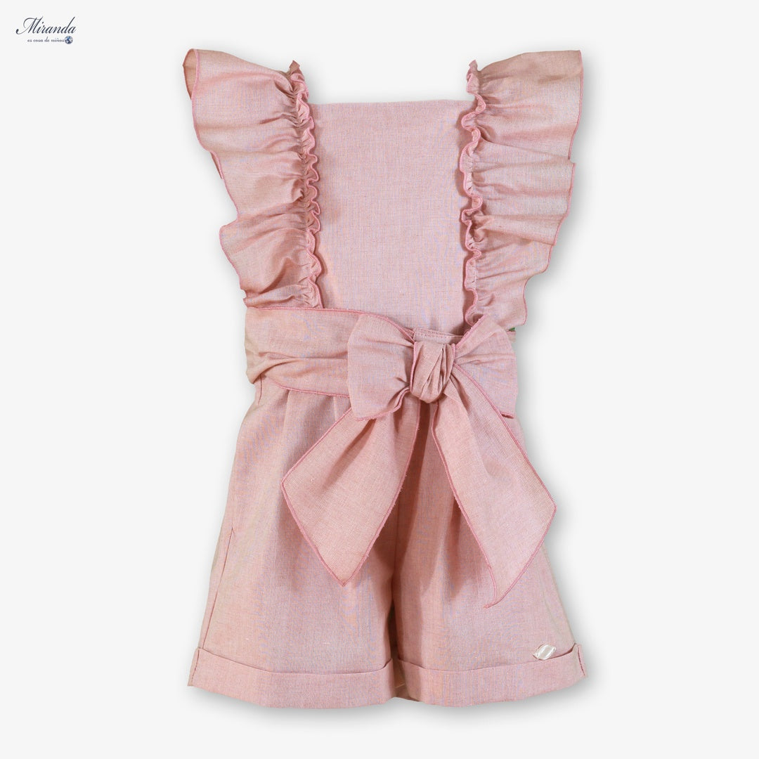 Mono niña rosa Miranda – volantes y lazada delantera 0240