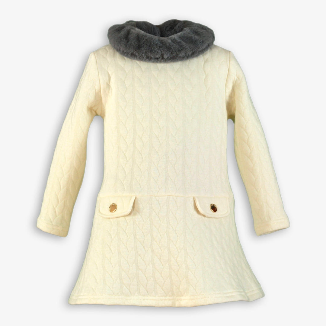 Vestido niña infantil punto cuello terciopelo gris oscuro MIRANDA 0247