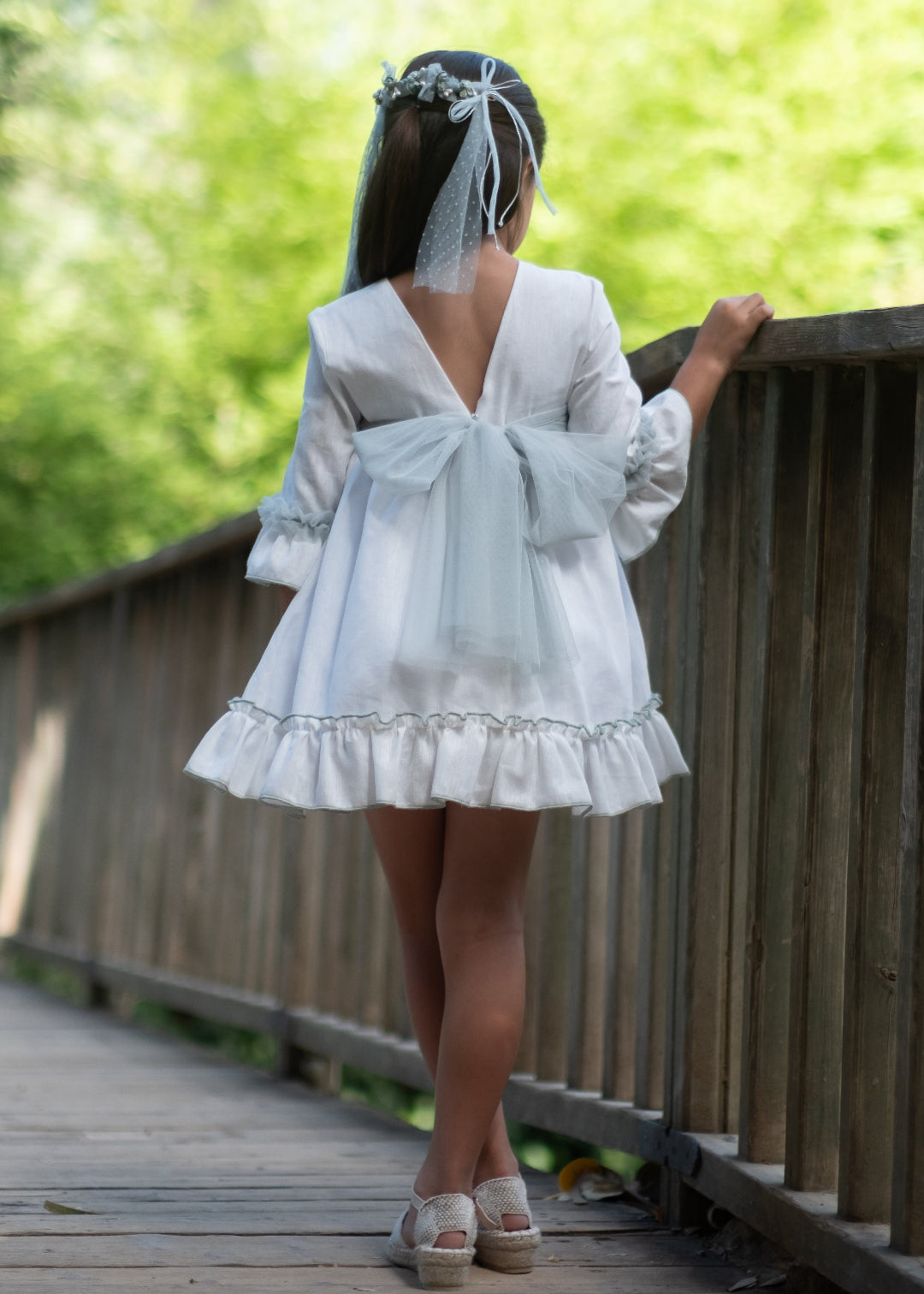 Vestido Blanco con Fajín Verde Agua Nekenia 2521804