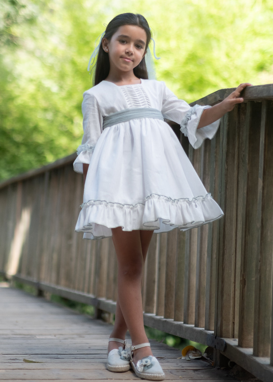 Vestido Blanco con Fajín Verde Agua Nekenia 2521804