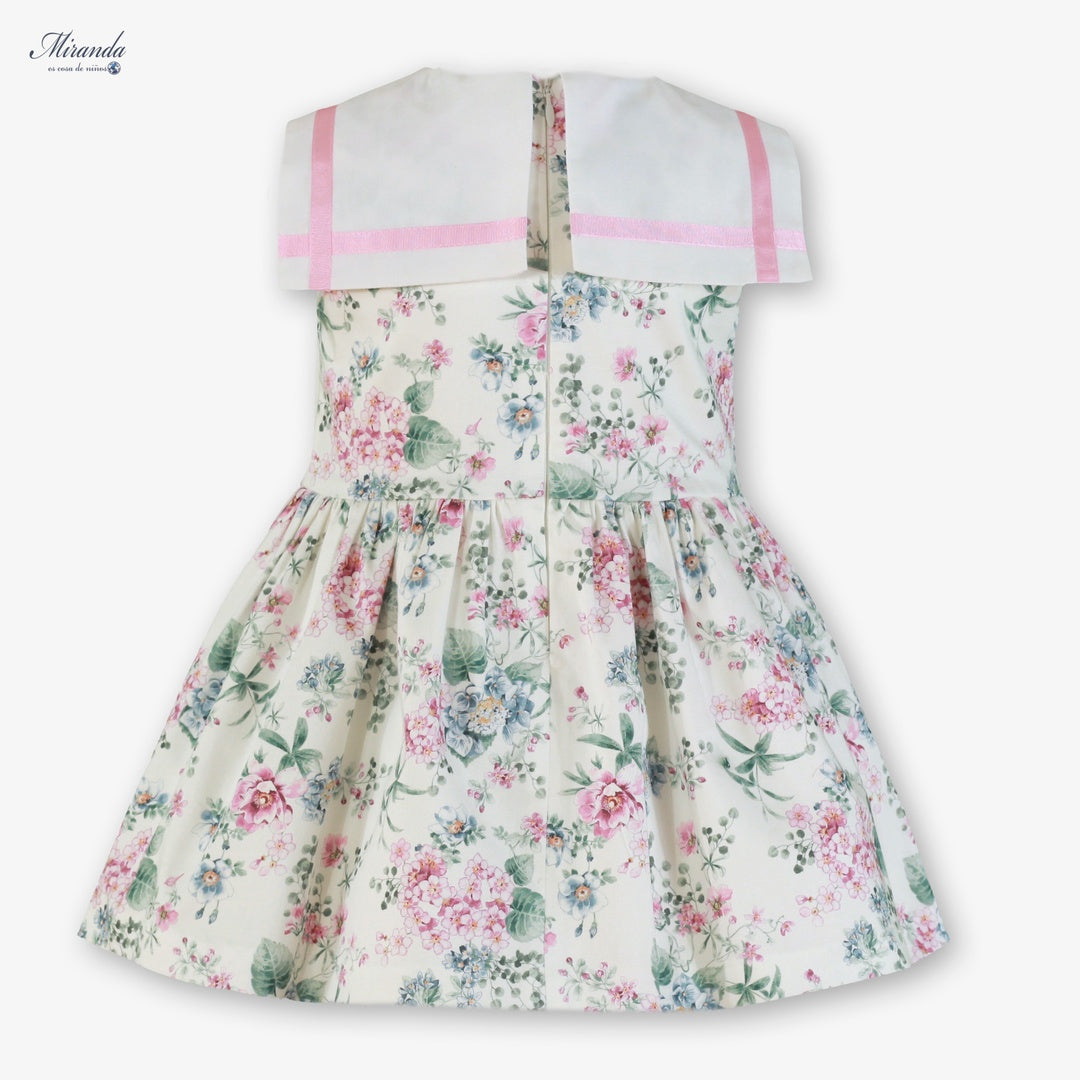 Vestido niña floral estilo marinero con lazo rosa | Miranda 0252