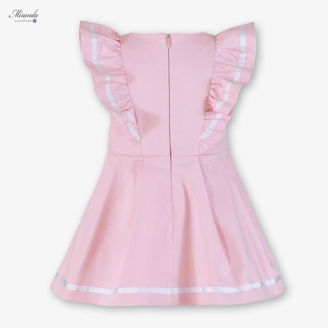 Vista trasera vestido niña rosa empolvado con cierre invisible Miranda 0253