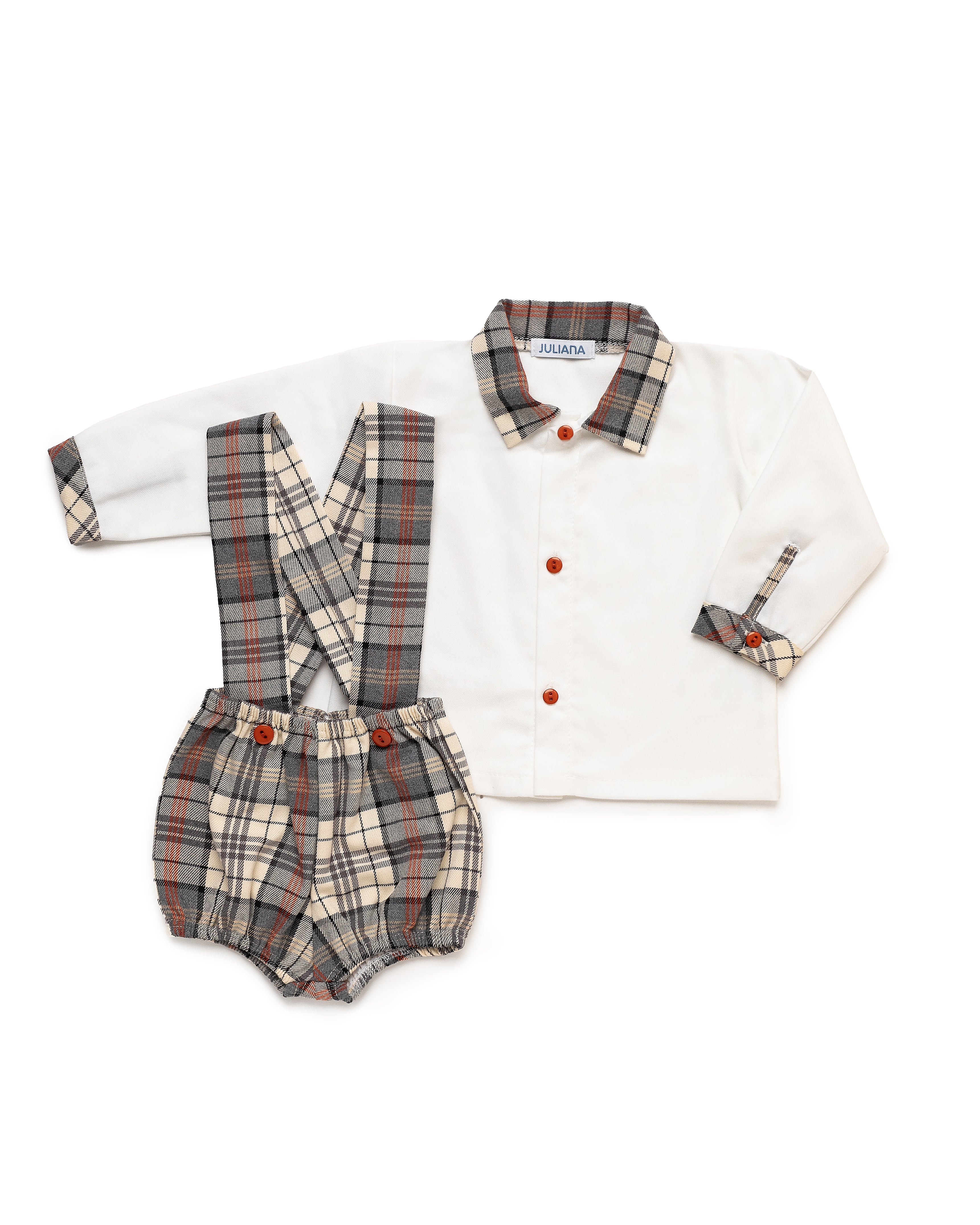 PANTALON CUADROS CON TIRANTES Y CAMISA Juliana 25616