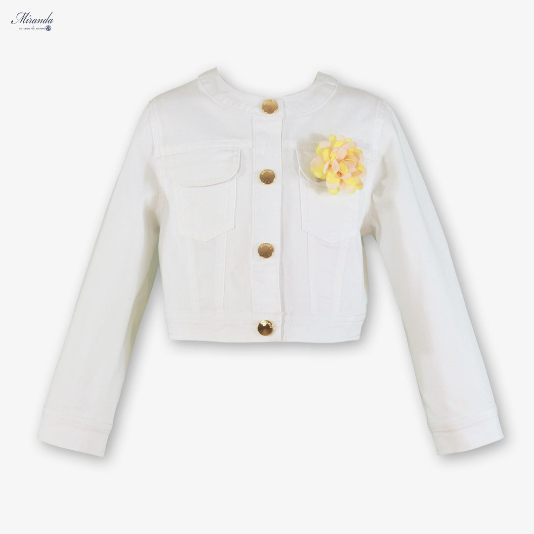 Chaqueta de ceremonia para niña blanca con botones dorados, marca Miranda