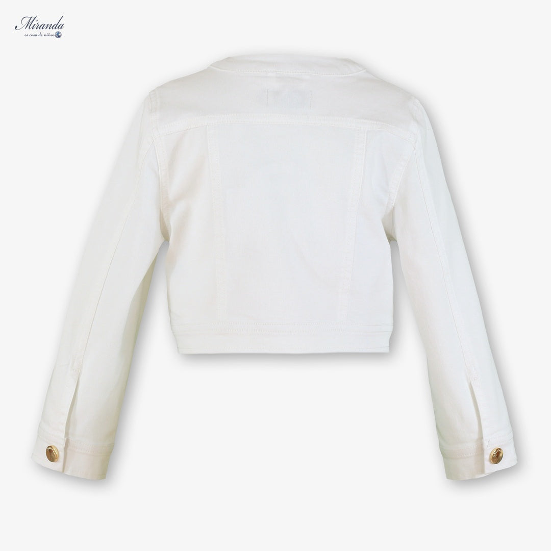 Chaqueta de ceremonia para niña blanca con botones dorados, marca Miranda