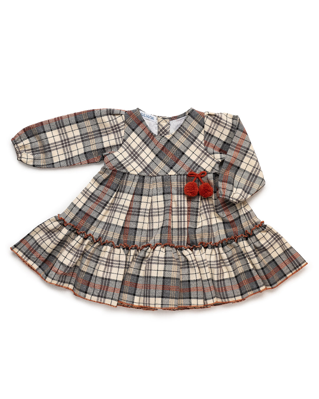 Vestido 2 Cortes Cuadros Lazo 2 Pompones caldera JULIANA 25659 - La boutique de AyA Juliana