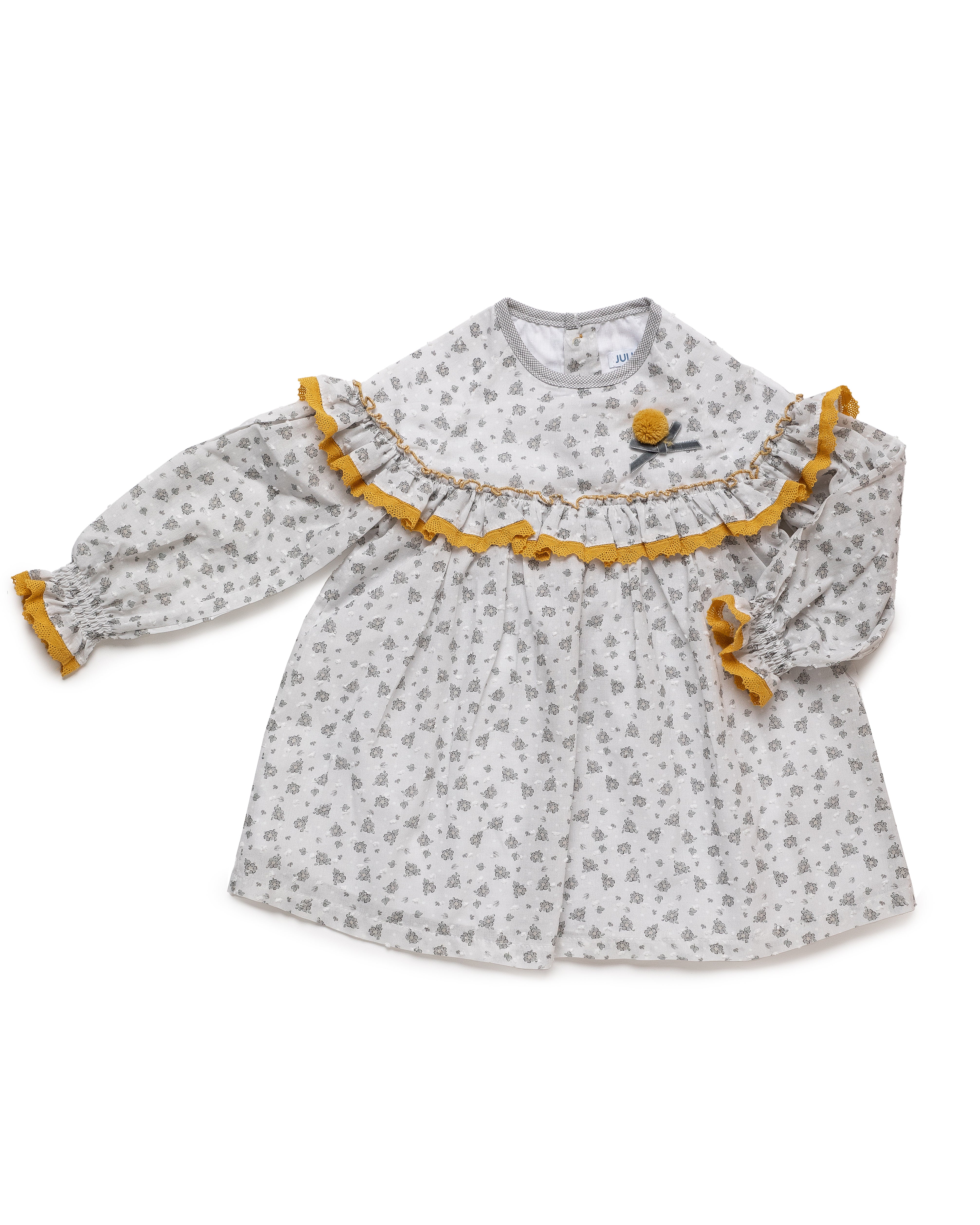 VESTIDO ENTERIZO FLORECITAS Gris mostaza 25666