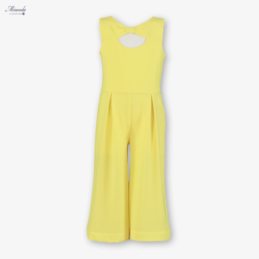 Mono niña amarillo Miranda con lazo en la espalda, vista frontal