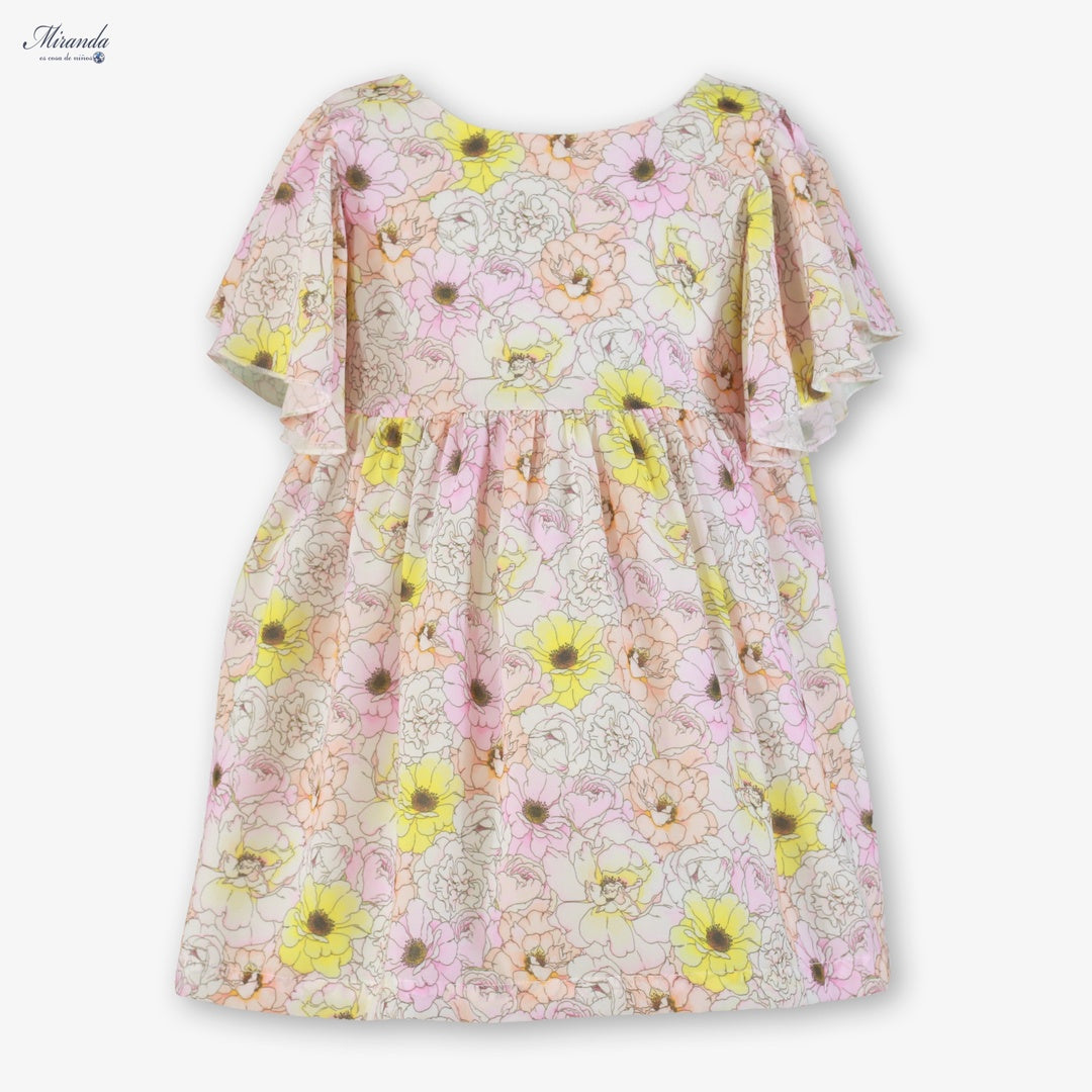 Vestido niña flores manga volante | Miranda 0256