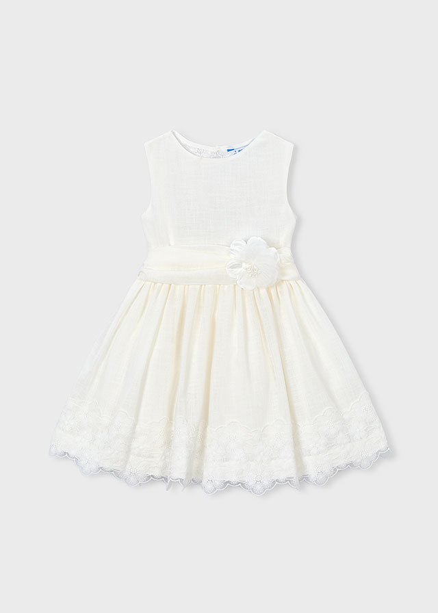 Vestido de Ceremonia para Niña Mayoral - Diseño Puntillas Crudo con Espalda de Encaje 03914
