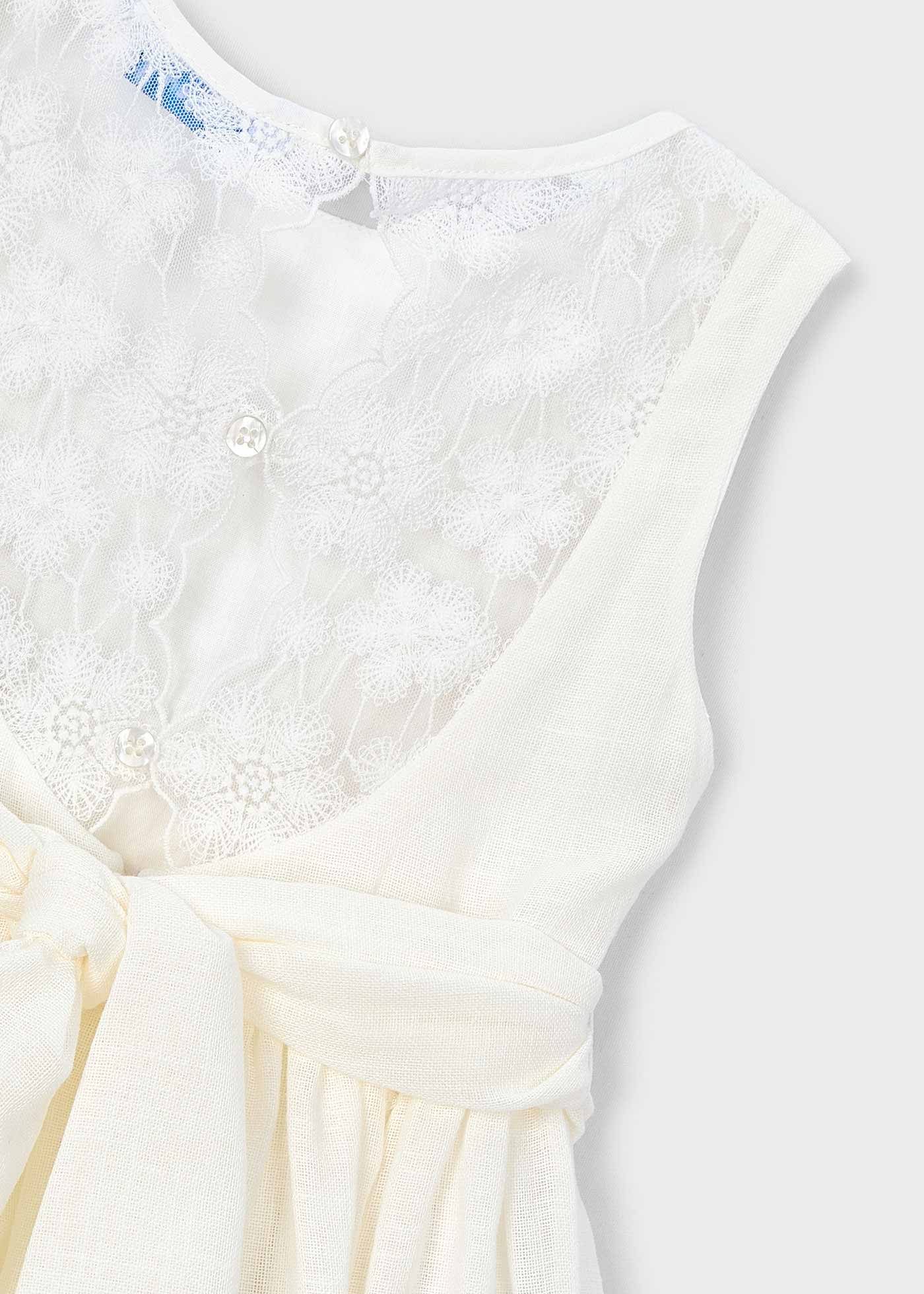 Vestido de Ceremonia para Niña Mayoral - Diseño Puntillas Crudo con Espalda de Encaje 03914