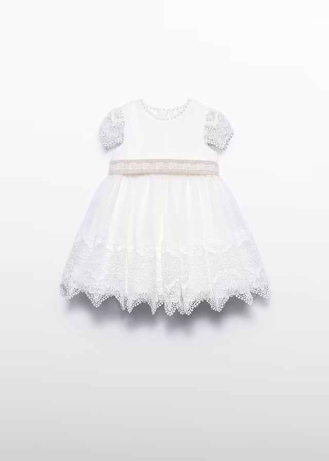 Vestido Bebé Niña Ceremonia Bordado Abel & Lula Color Nata con Encaje 05002