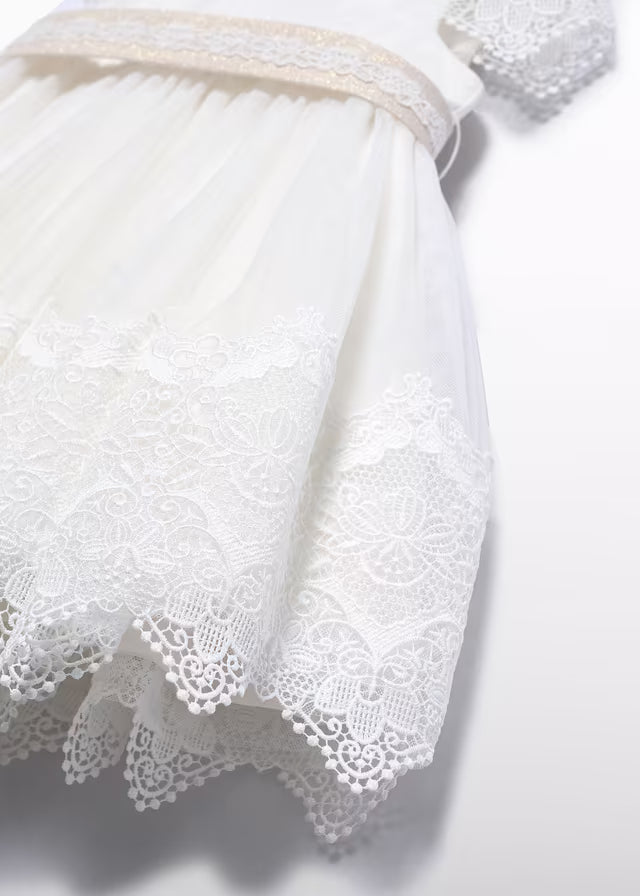 Vestido Bebé Niña Ceremonia Bordado Abel & Lula Color Nata con Encaje 05002