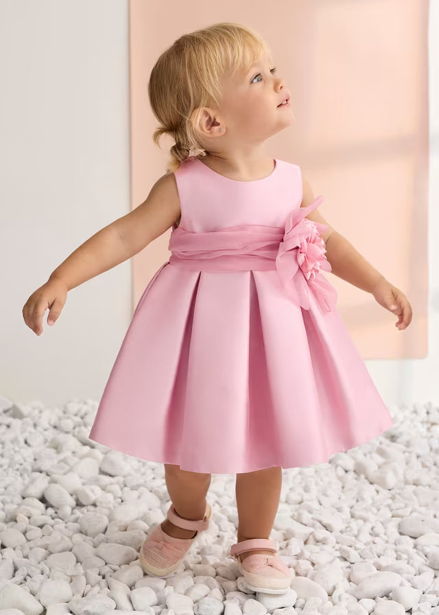 Vestido Mikado Bebé Niña Abel & Lula Color Rosa con Flor 05010
