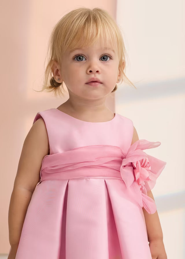 Vestido Mikado Bebé Niña Abel & Lula Color Rosa con Flor 05010
