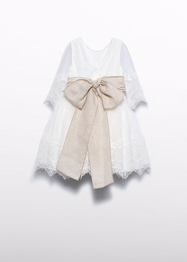 Vestido de Ceremonia Abel & Lula Blanco con Encaje y Mangas Francesas 05028