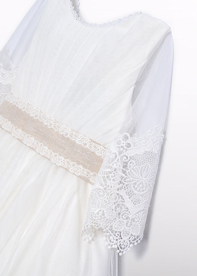 Vestido de Ceremonia Abel & Lula Blanco con Encaje y Mangas Francesas 05028