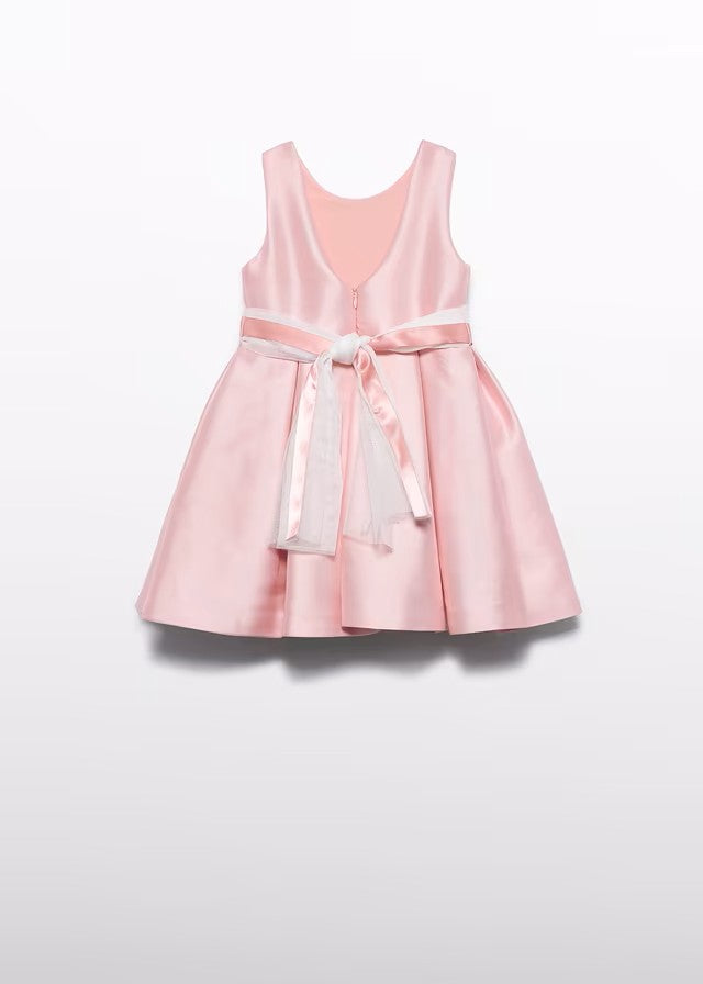 Vestido niña rosa satinado con cinturón y flor – Abel y Lula 05030