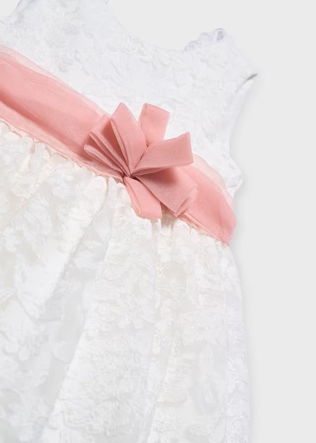 Vestido niña de tul bordado color nata con cinturón – Abel y Lula 05035