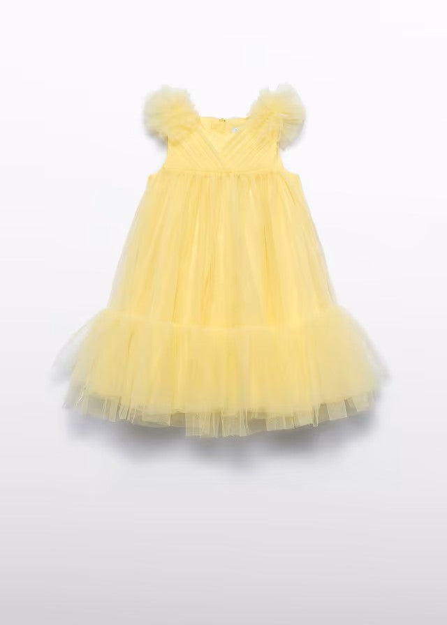 Vestido niña de tul amarillo con manga volante – Abel y Lula 05039