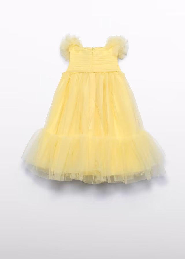 Vestido niña de tul amarillo con manga volante – Abel y Lula 05039