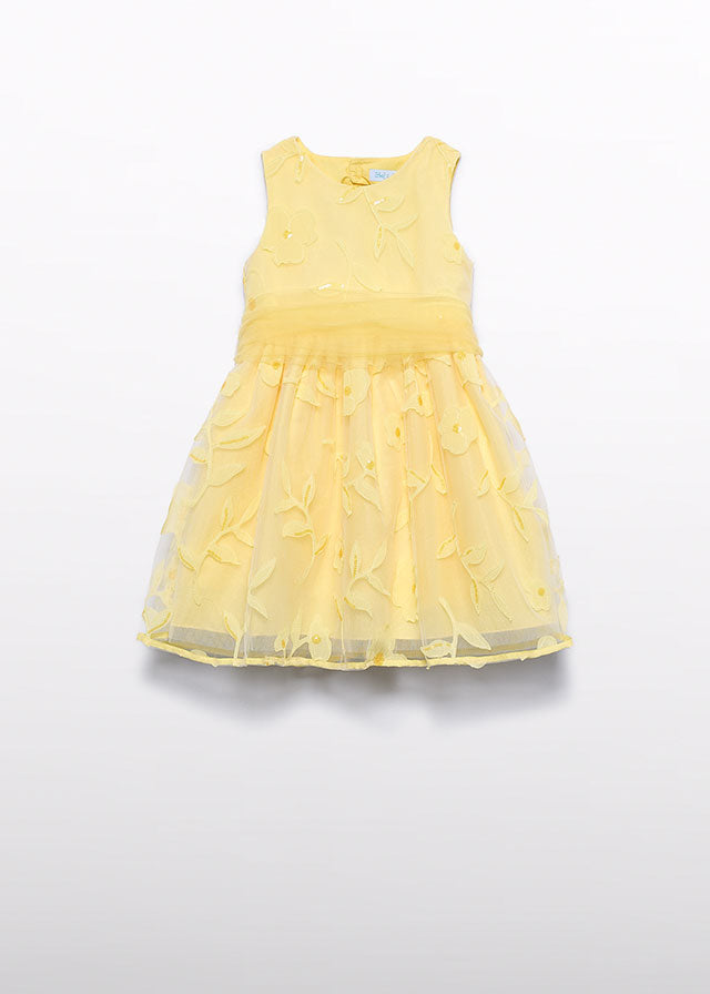 Vestido Amarillo de Ceremonia Abel & Lula con Flores Troqueladas 05042