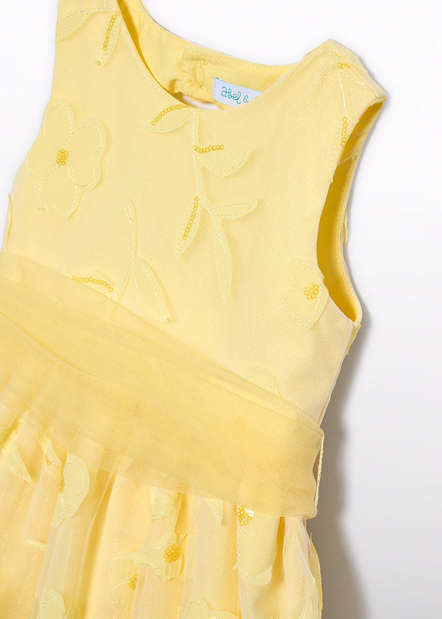 Vestido Amarillo de Ceremonia Abel & Lula con Flores Troqueladas 05042