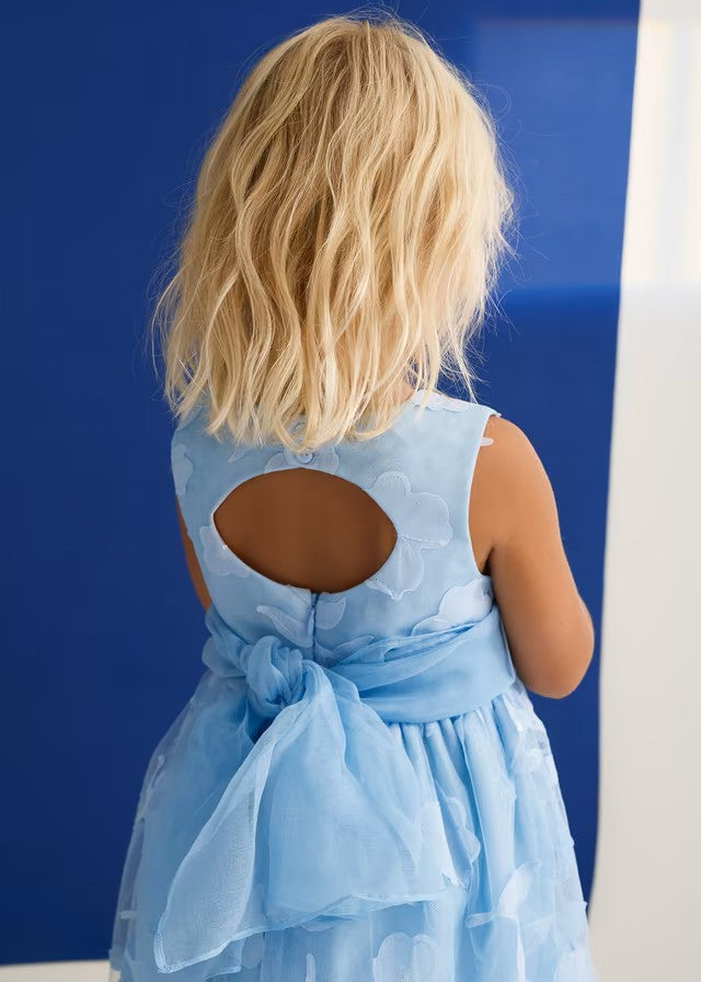 Vestido niña celeste de tul bordado con cinturón – Abel y Lula 05042