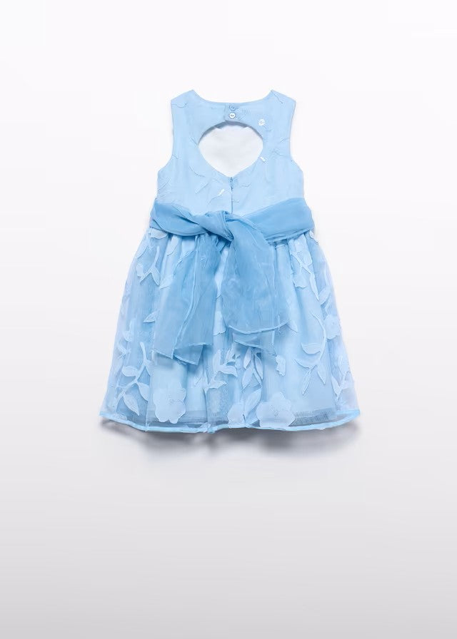 Vestido niña celeste de tul bordado con cinturón – Abel y Lula 05042