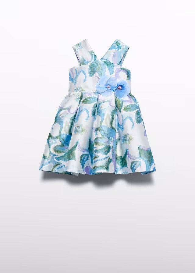 Vestido niña floral azul con flor decorativa – Abel y Lula 05052