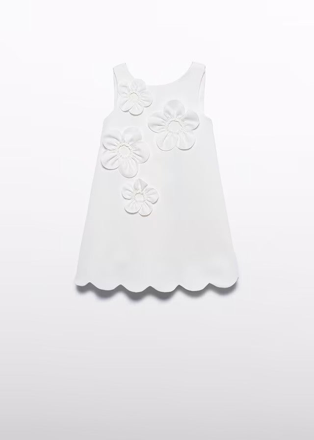 Vestido niña crepé blanco con flores 3D – Abel y Lula 05055