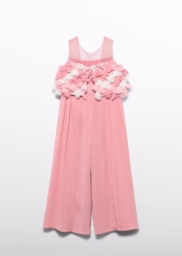 Mono niña rosa con flores aplicadas y pantalón largo – Abel y Lula 05202