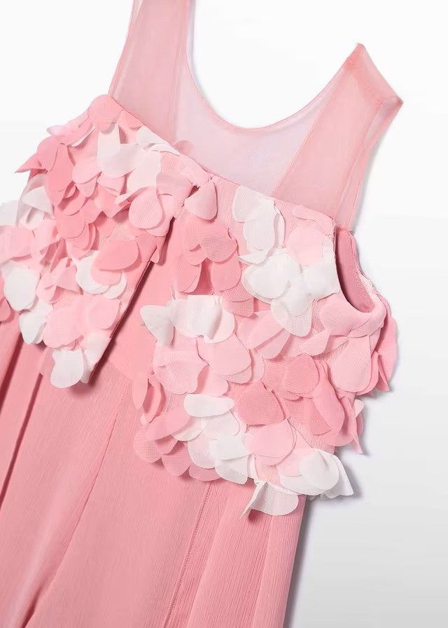 Mono niña rosa con flores aplicadas y pantalón largo – Abel y Lula 05202