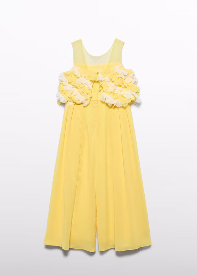 Mono niña amarillo con flores aplicadas y pantalón largo – Abel y Lula 05202