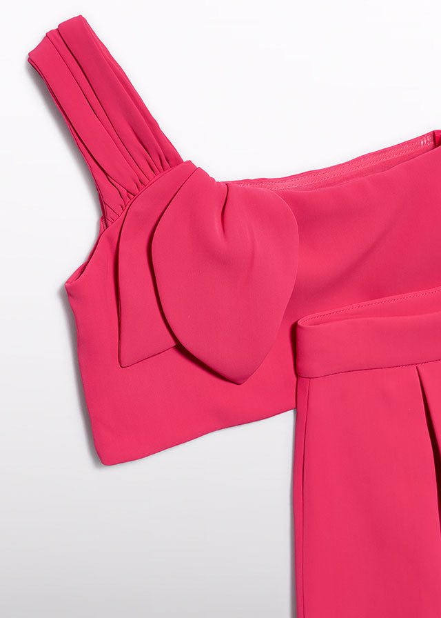 Conjunto Fucsia de Crepe Abel & Lula con Top Asimétrico y Bermuda 05210