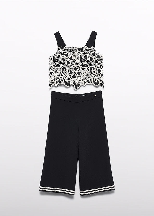 Conjunto Crema y Negro Abel & Lula con Top de Encaje y Pantalón Largo 05217