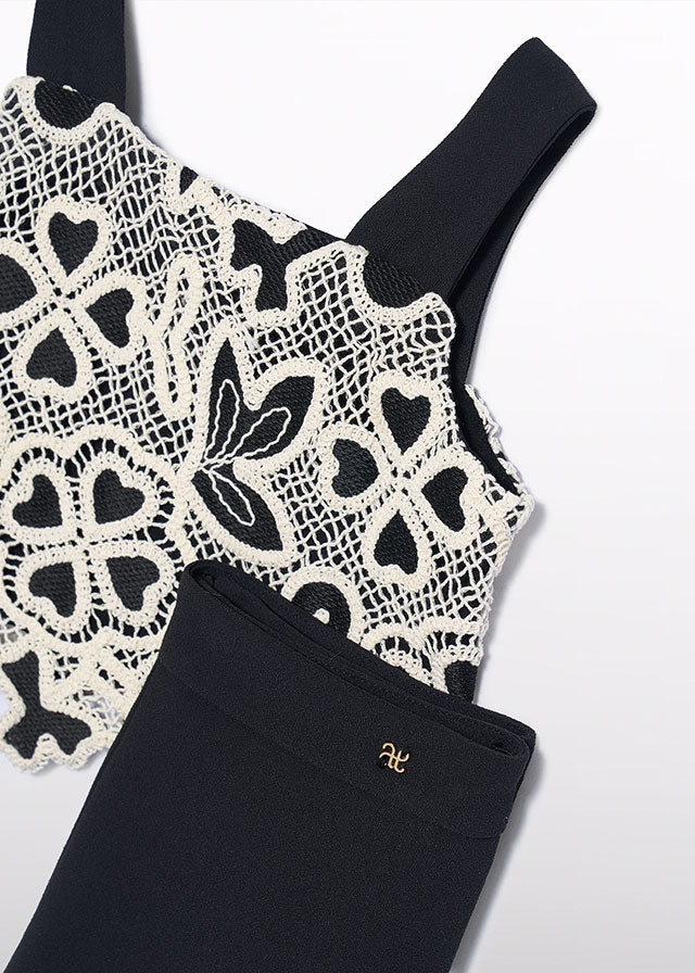 Conjunto Crema y Negro Abel & Lula con Top de Encaje y Pantalón Largo 05217