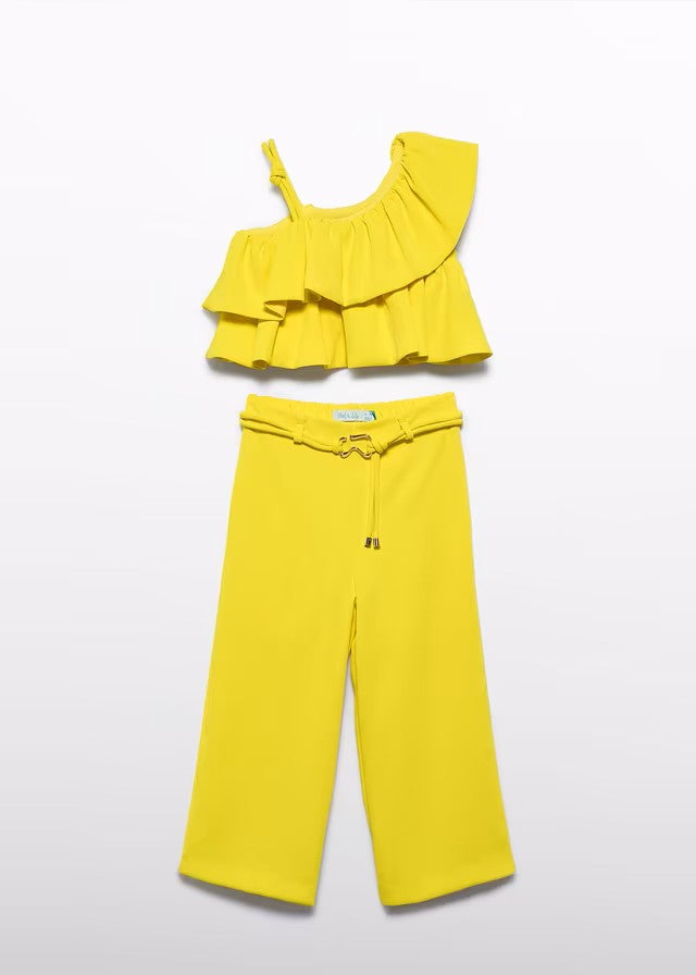 Conjunto niña amarillo top asimétrico y pantalón largo – Abel y Lula 05283