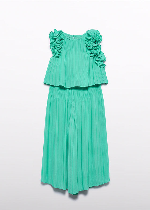 Conjunto Verde Agua de Gasa Plisada Abel & Lula con Top y Pantalón Largo 05285