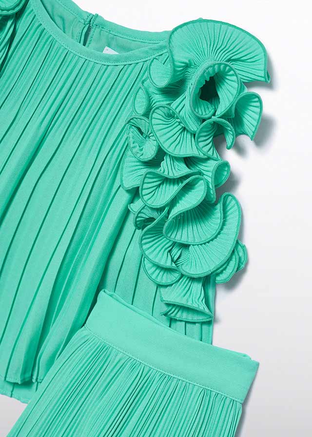 Conjunto Verde Agua de Gasa Plisada Abel & Lula con Top y Pantalón Largo 05285