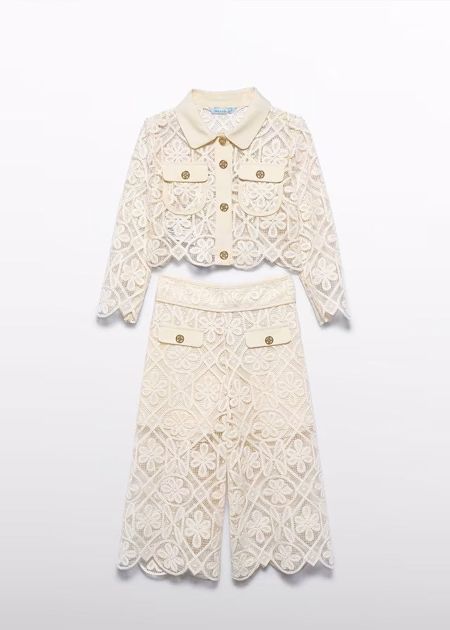 Conjunto niña chaqueta y pantalón largo de encaje – Abel y Lula 05288