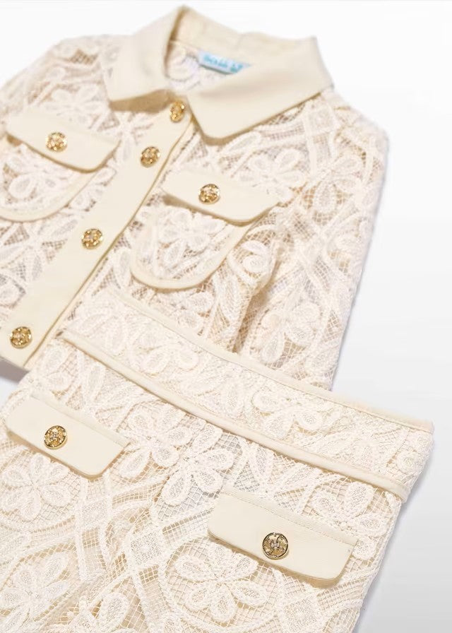 Conjunto niña chaqueta y pantalón largo de encaje – Abel y Lula 05288