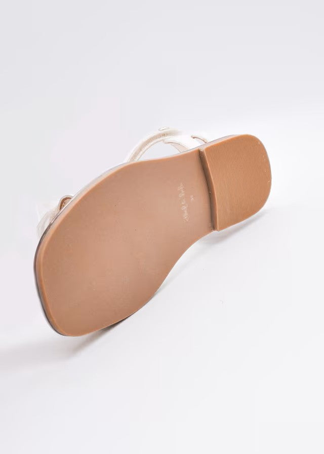 Sandalia de piel lazada tul color nata