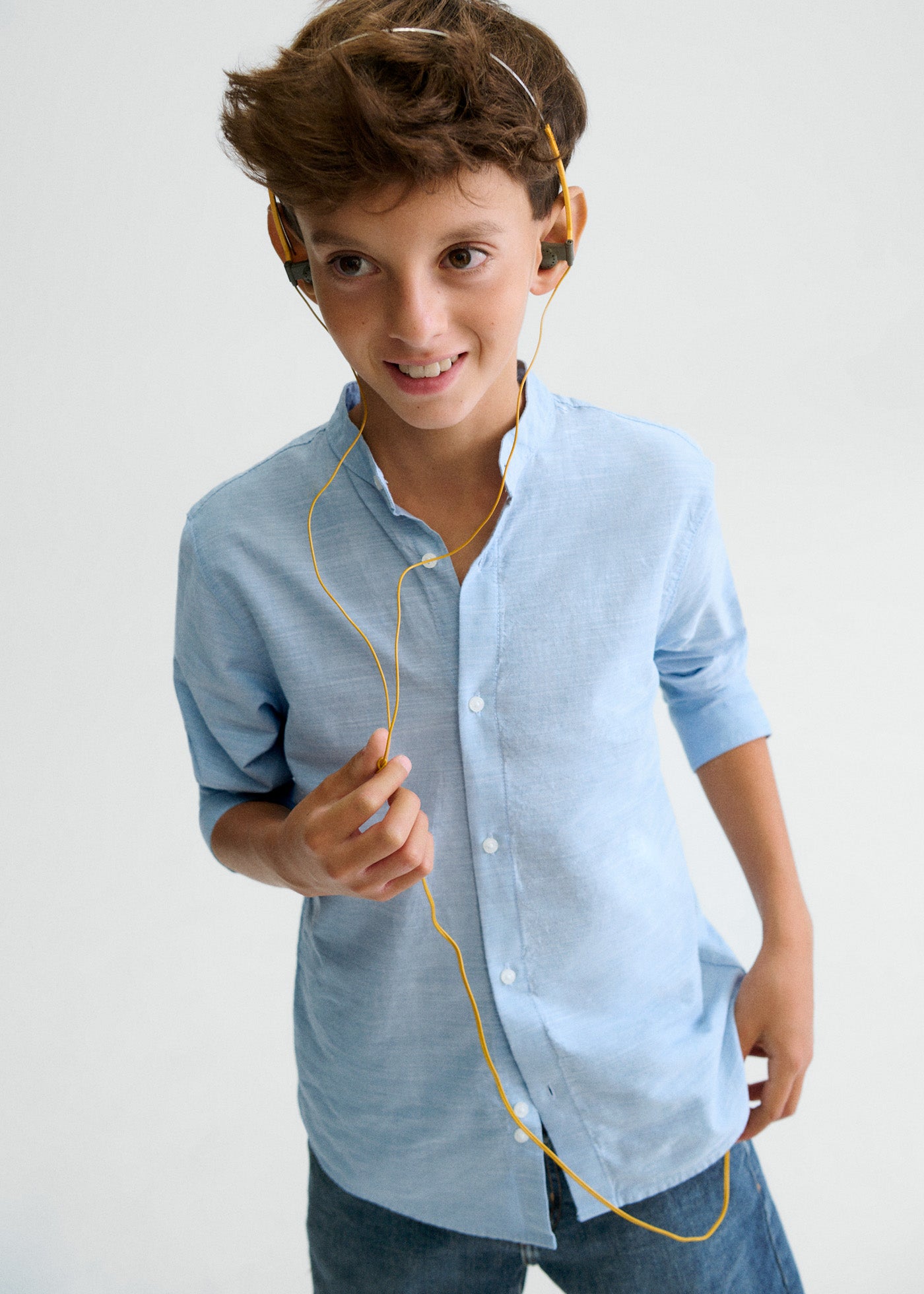 Camisa algodón celeste m/l cuello mao Mayoral 06176