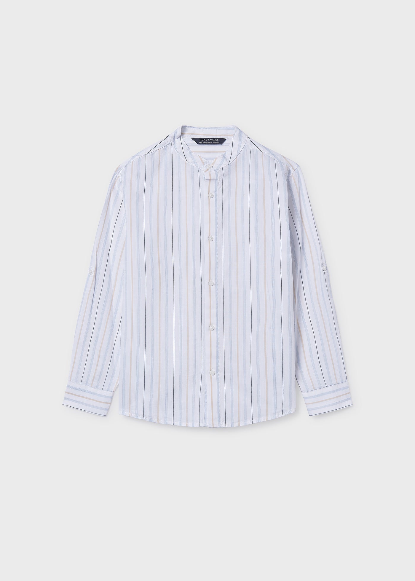 Camisa algodón celeste rayas m/l cuello mao Mayoral 06176