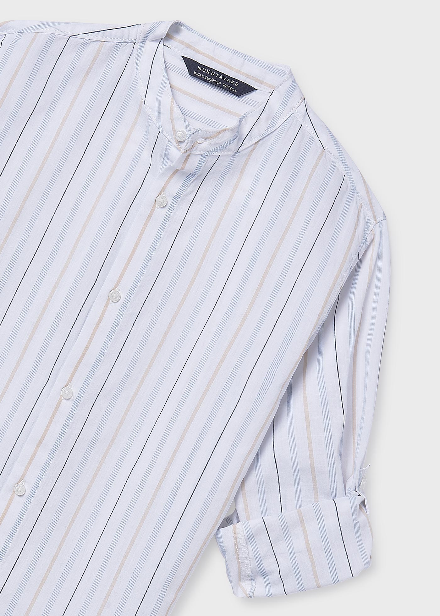 Camisa algodón celeste rayas m/l cuello mao Mayoral 06176