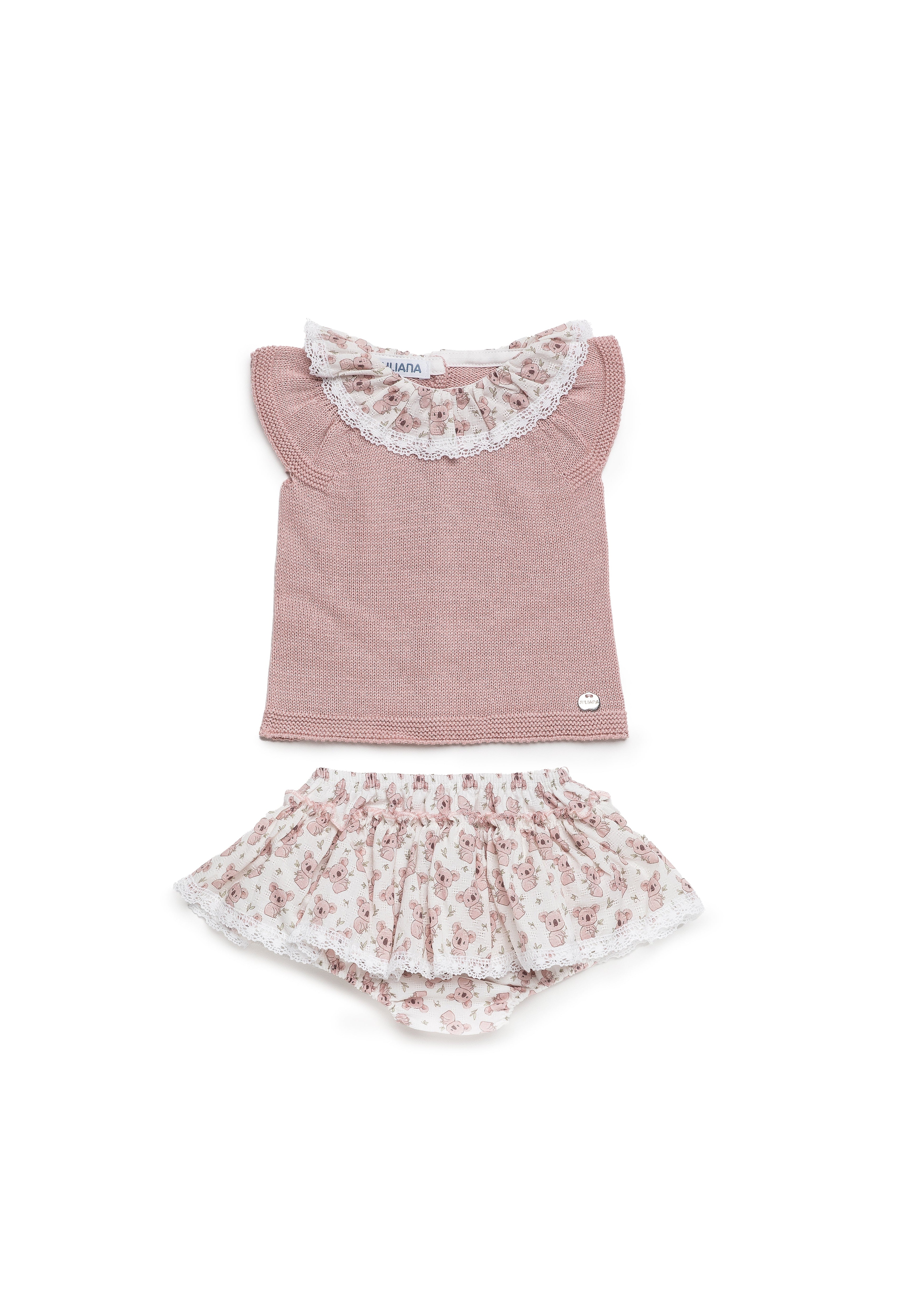 Conjunto Juliana Niña Punto Rosa y Braga Volante Estampado Koalas | Ref. 26088