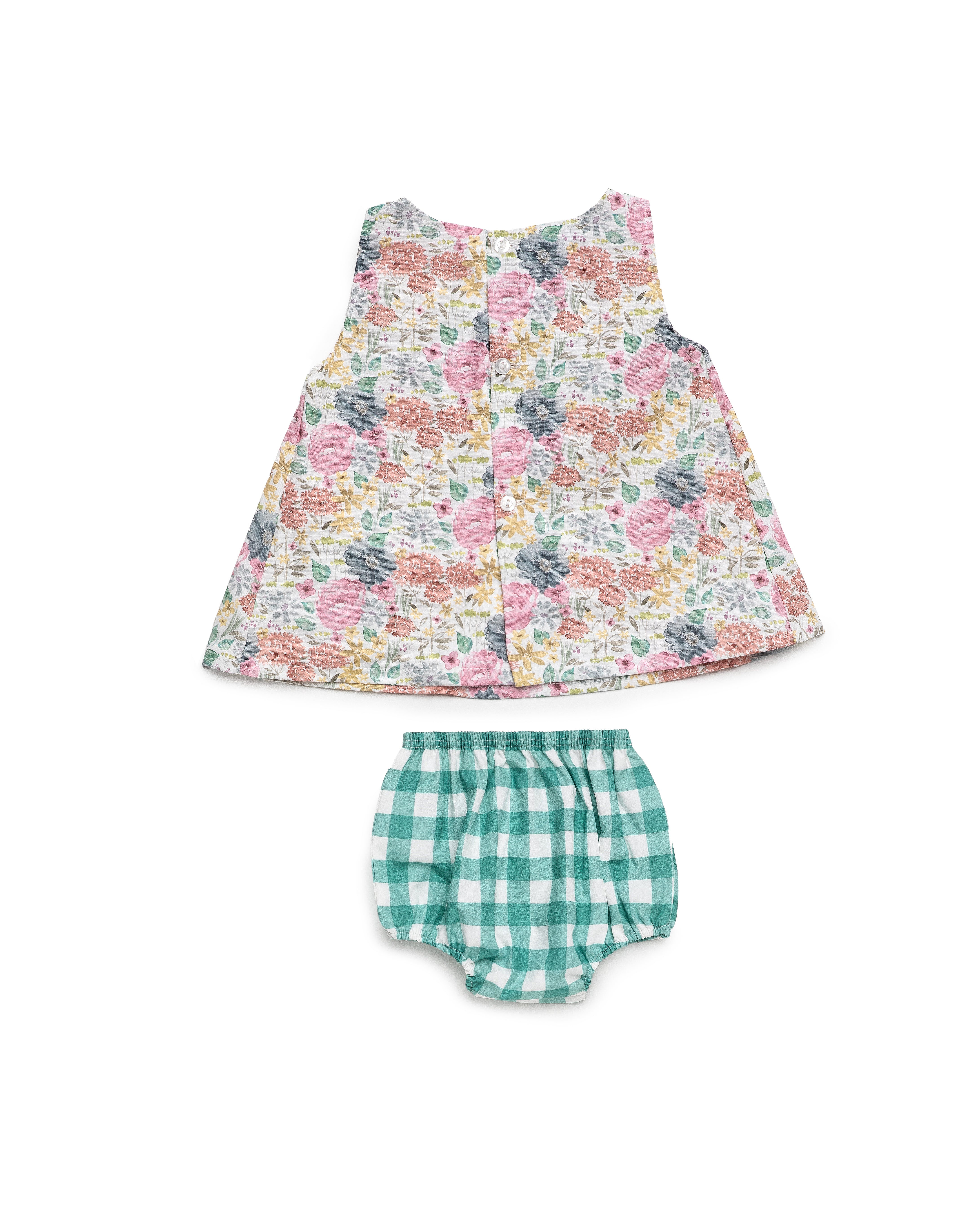 Jesusito Niña Juliana Estampado Flores y Braga Cuadros Verde 26092| La Boutique de AyA